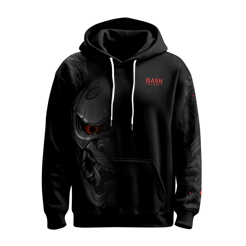 Rashninja Fire Eye Oni AOP Hoodie | Japanese Samurai Hoodie | Samurai