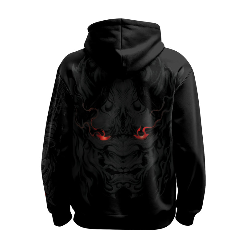 Rashninja Fire Eye Oni AOP Hoodie | Japanese Samurai Hoodie | Samurai