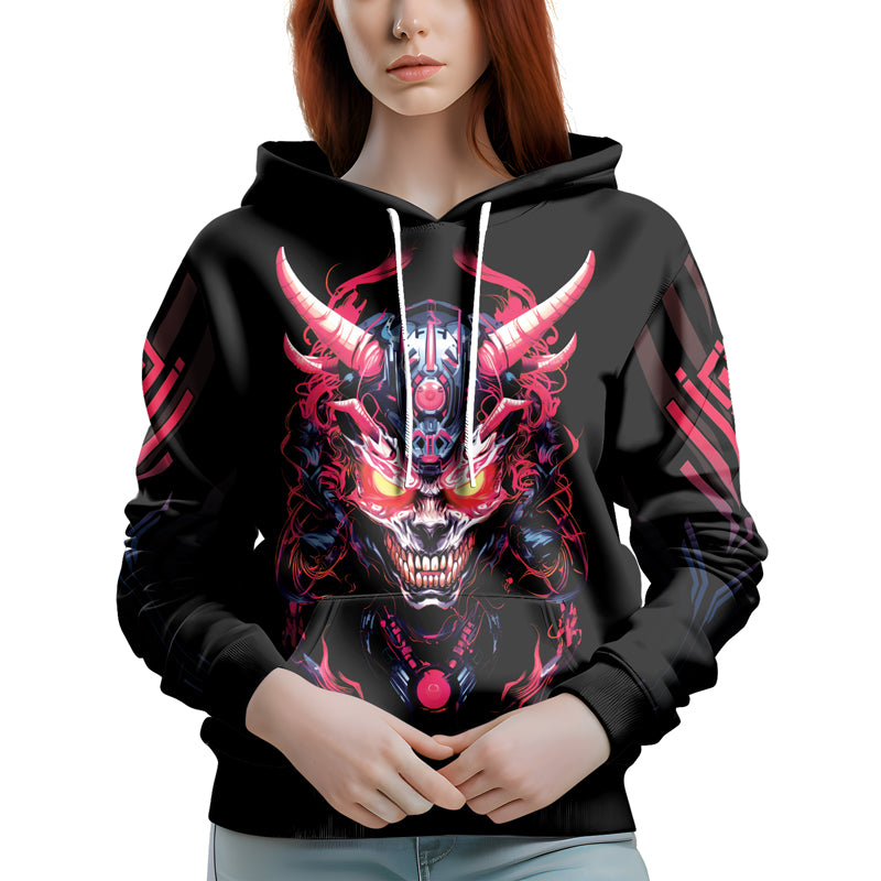 Rashninja Embracing Cyber Oni AOP Hoodie | Japanese Samurai Hoodie