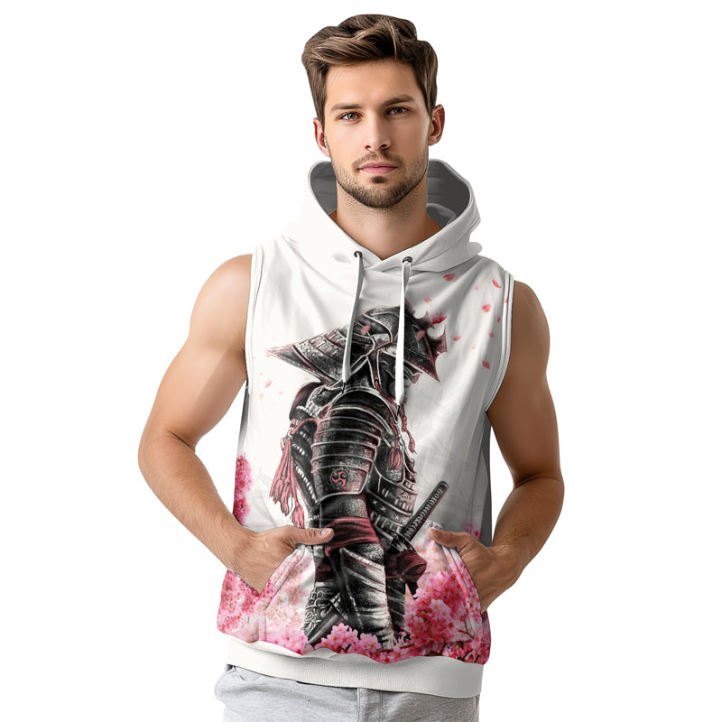 Rashninja Cherry Blossom Samurai Warrior Men's Sleeveless Hoodie Gym