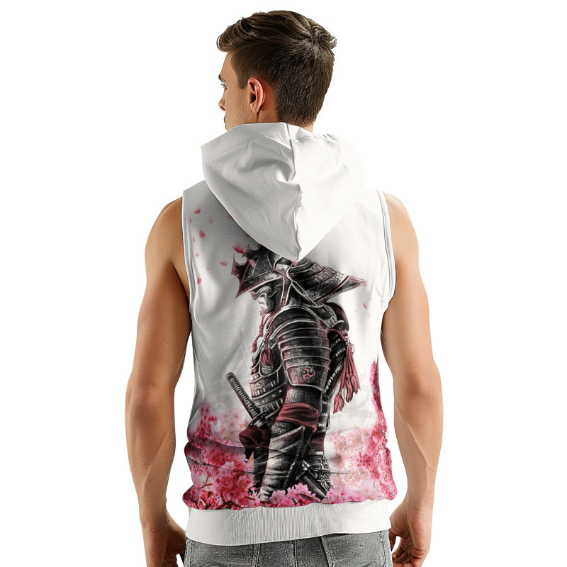 Rashninja Cherry Blossom Samurai Warrior Men's Sleeveless Hoodie Gym