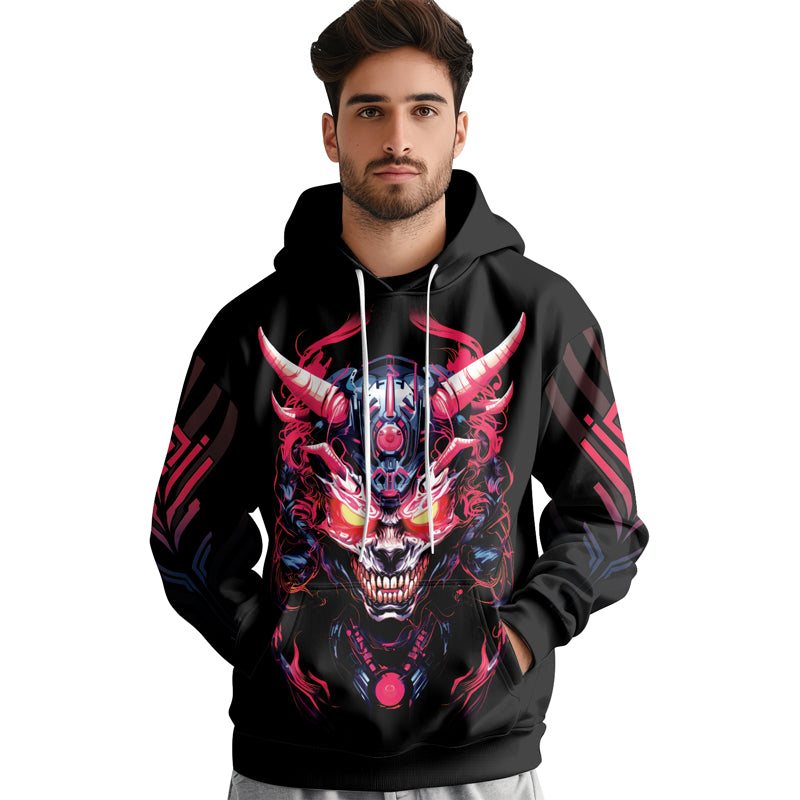 Rashninja Embracing Cyber Oni AOP Hoodie | Japanese Samurai Hoodie