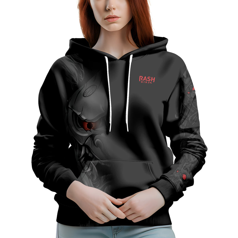 Rashninja Fire Eye Oni AOP Hoodie | Japanese Samurai Hoodie | Samurai