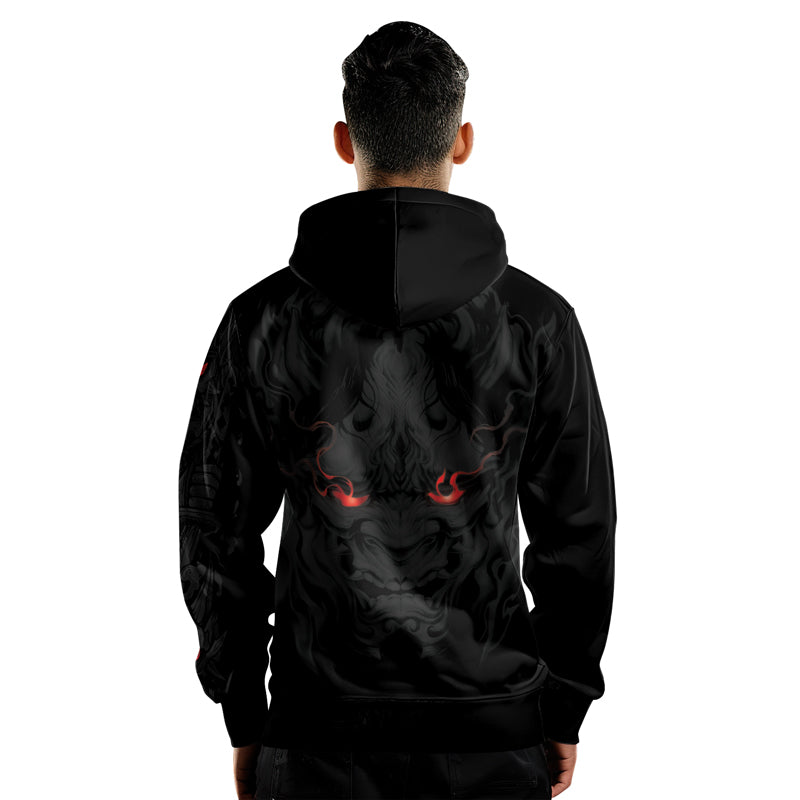 Rashninja Fire Eye Oni AOP Hoodie | Japanese Samurai Hoodie | Samurai