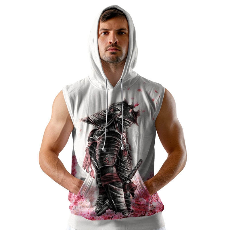 Rashninja Cherry Blossom Samurai Warrior Men's Sleeveless Hoodie Gym