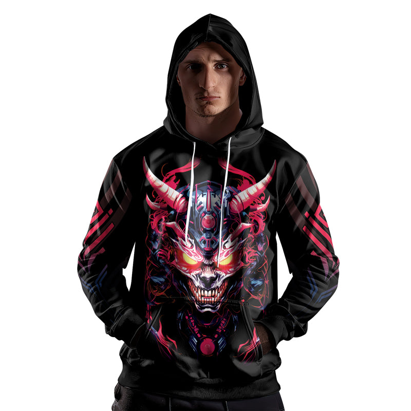 Rashninja Embracing Cyber Oni AOP Hoodie | Japanese Samurai Hoodie