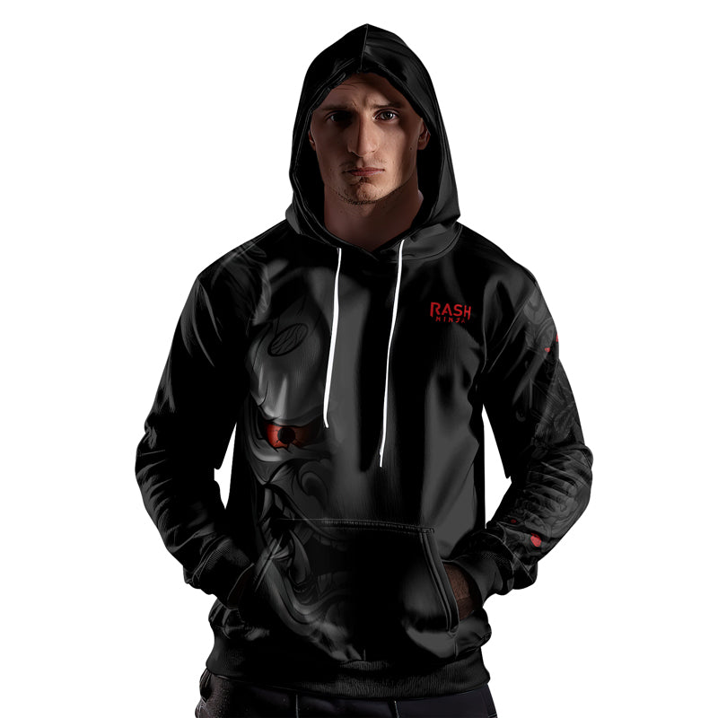 Rashninja Fire Eye Oni AOP Hoodie | Japanese Samurai Hoodie | Samurai