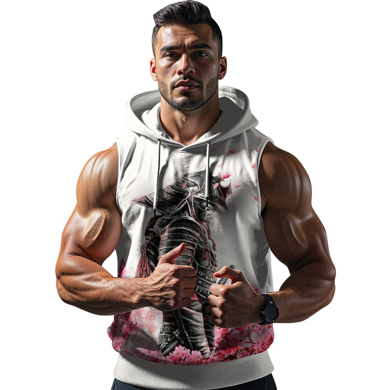 Rashninja Cherry Blossom Samurai Warrior Men's Sleeveless Hoodie Gym