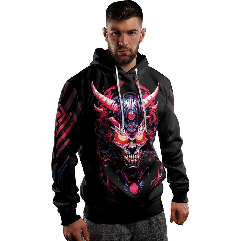 Rashninja Embracing Cyber Oni AOP Hoodie | Japanese Samurai Hoodie