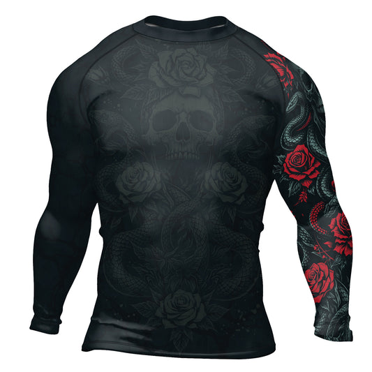 Rashninja Skull Rose Snake Men's Long Sleeve Rash Guard