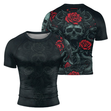 Rashninja Skull Rose Snake Men's Short Sleeve Rash Guard