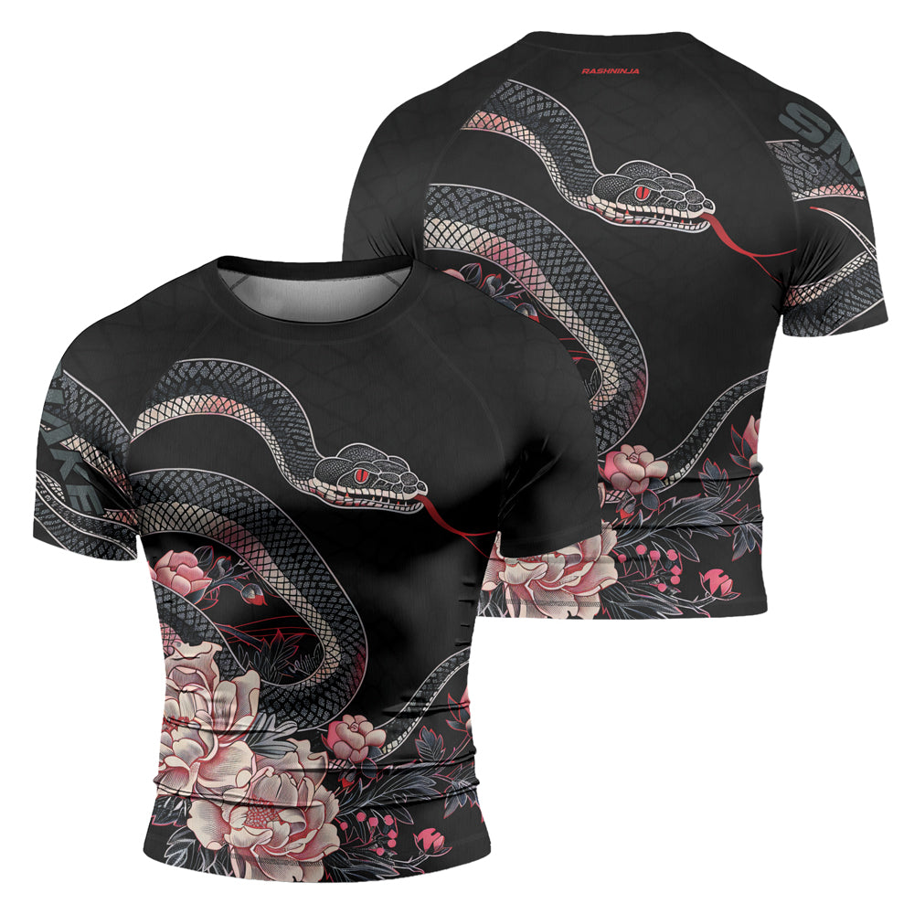 Rashninja Snake Crimson Bloom Men's Short Sleeve Rash Guard

