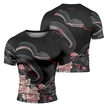 Rashninja Snake Crimson Bloom Men's Short Sleeve Rash Guard

