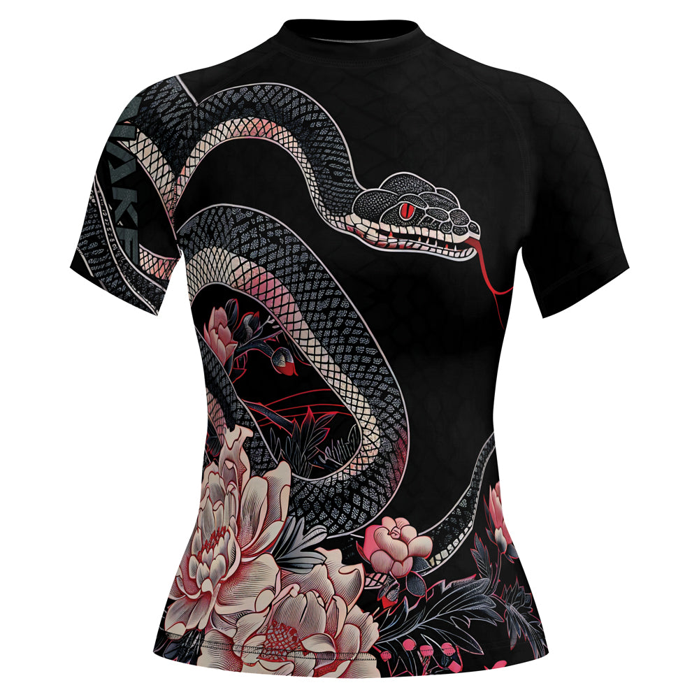 Rashninja Snake Crimson Bloom Women's Short Sleeve Rash Guard


