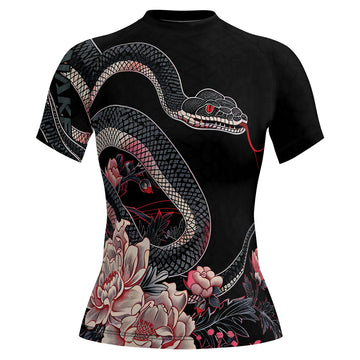 Rashninja Snake Crimson Bloom Women's Short Sleeve Rash Guard

