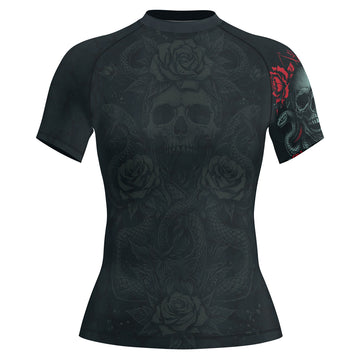 Rashninja Skull Rose Snake Women's Short Sleeve Rash Guard