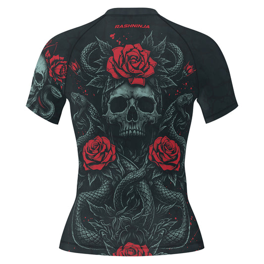 Rashninja Skull Rose Snake Women's Short Sleeve Rash Guard