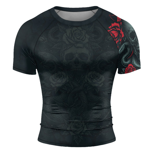Rashninja Skull Rose Snake Men's Short Sleeve Rash Guard