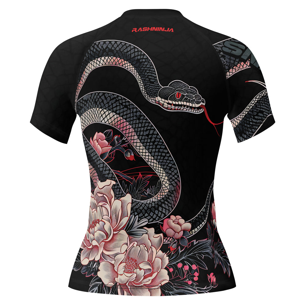 Rashninja Snake Crimson Bloom Women's Short Sleeve Rash Guard

