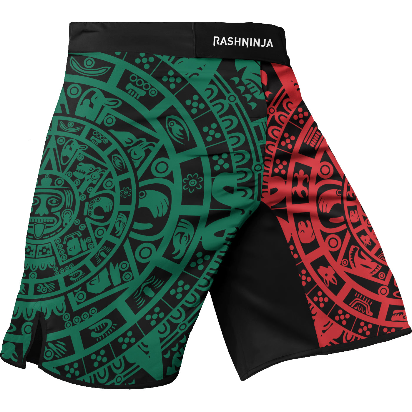 Rashninja Green And Red Aztec Calendar Men's Fight Shorts