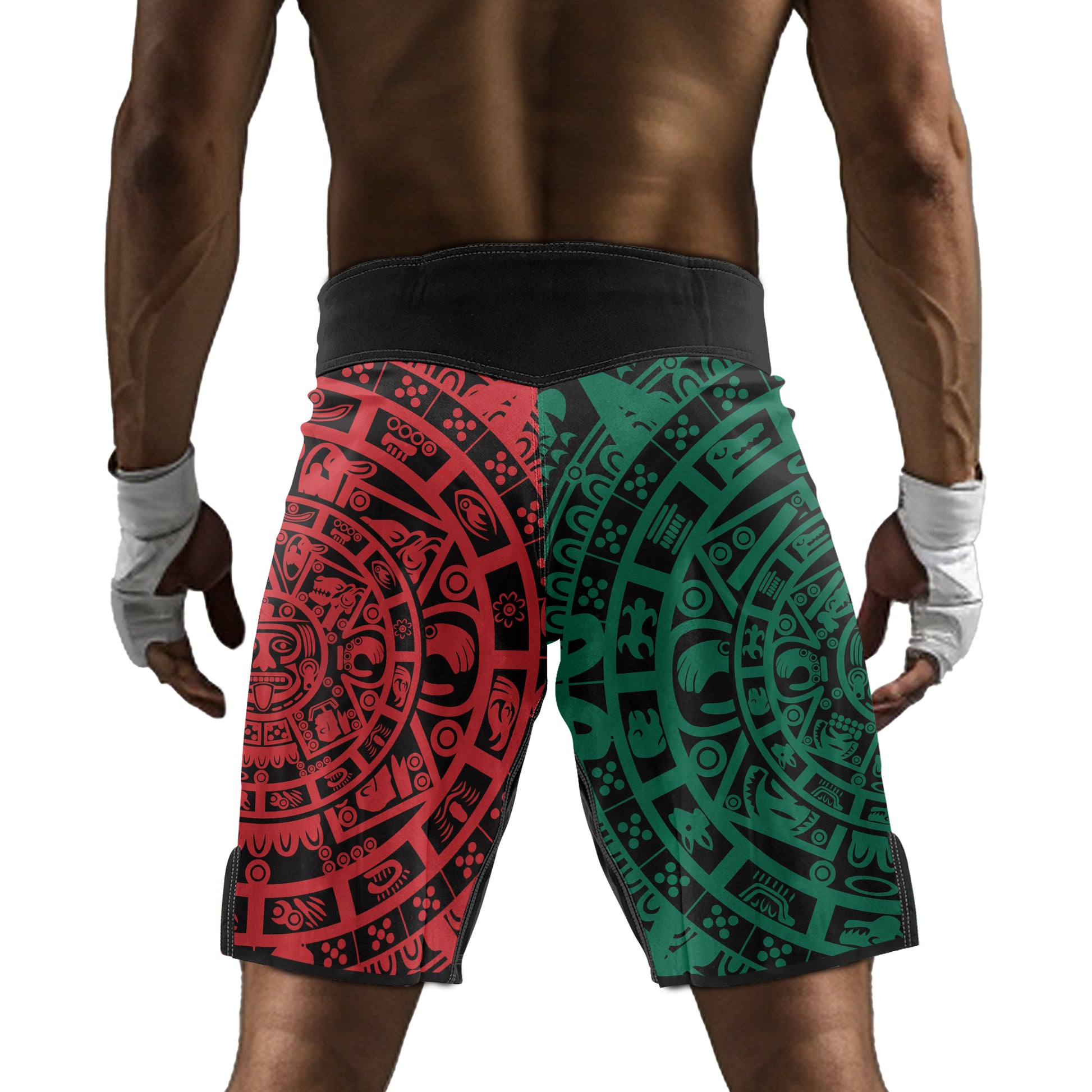 Rashninja Green And Red Aztec Calendar Men's Fight Shorts