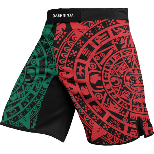 Rashninja Green And Red Aztec Calendar Men's Fight Shorts