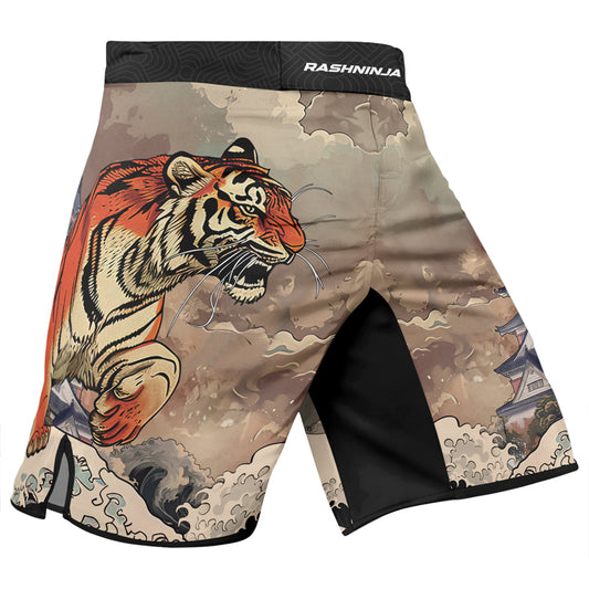 Rashninja Tiger Temple Wave Black Orange Men's Fight Shorts