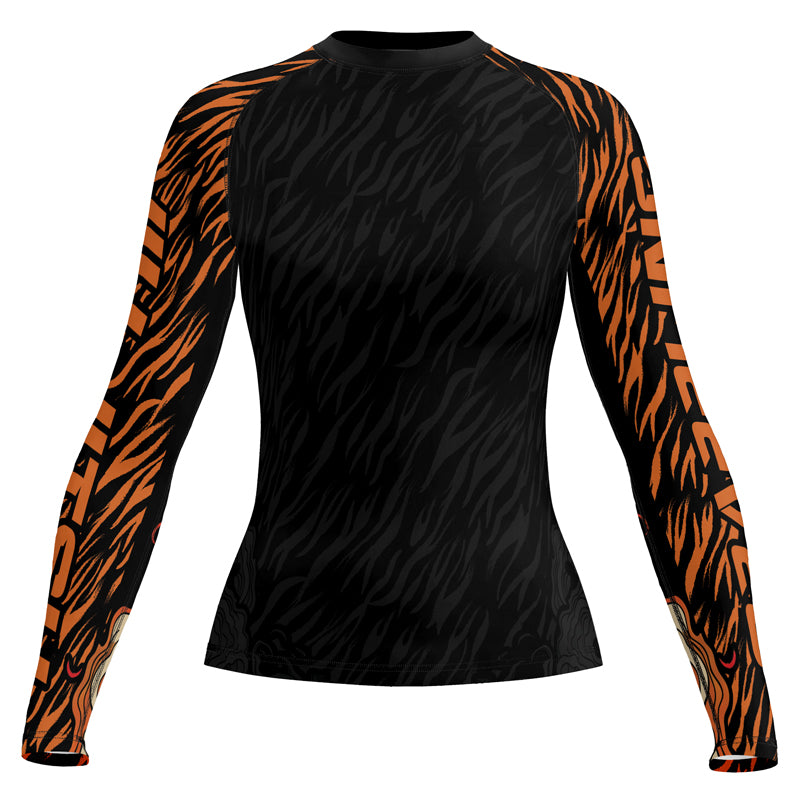 Rashninja Tiger Stripes Black Orange Women's Long Sleeve Rash Guard