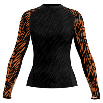 Rashninja Tiger Stripes Black Orange Women's Long Sleeve Rash Guard