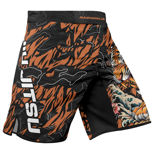 Rashninja Tiger Wave Black Orange Men's Fight Shorts