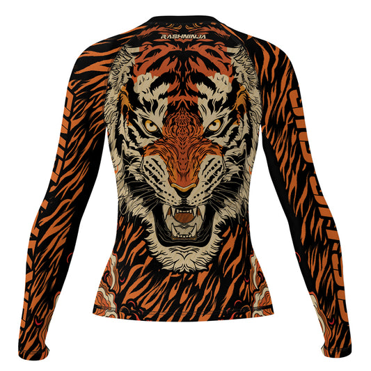 Rashninja Tiger Stripes Black Orange Women's Long Sleeve Rash Guard