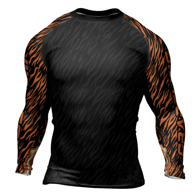 Rashninja Tiger Stripes Black Orange Men's Long Sleeve Rash Guard