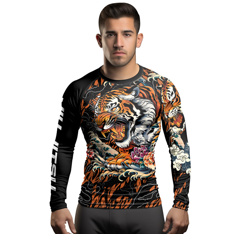 Rashninja Tiger Wave Black Orange Women's Long Sleeve Rash Guard
