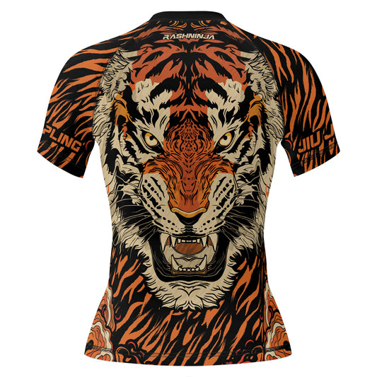 Rashninja Tiger Stripes Black Orange Women's Short Sleeve Rash Guard