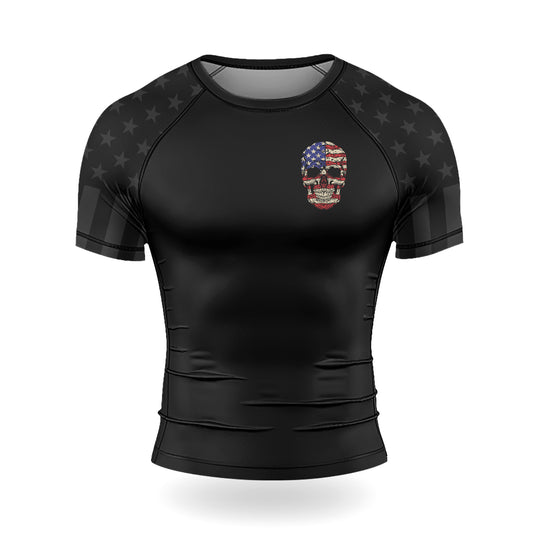 Rashninja Patriotic Skull Stripes Men's Short Sleeve Rash Guard