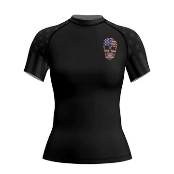 Rashninja Patriotic Skull Stripes Women's Short Sleeve Rash Guard


