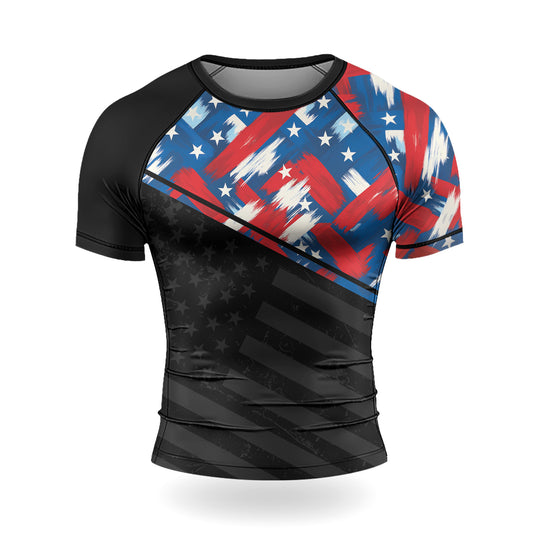 Rashninja Patriotic Flag Pattern Men's Short Sleeve Rash Guard

