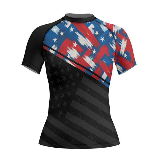 Rashninja Patriotic Flag Pattern Women's Short Sleeve Rash Guard


