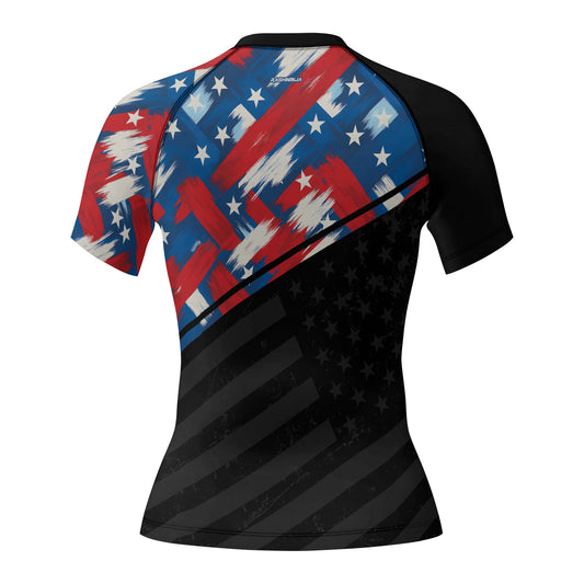 Rashninja Patriotic Flag Pattern Women's Short Sleeve Rash Guard


