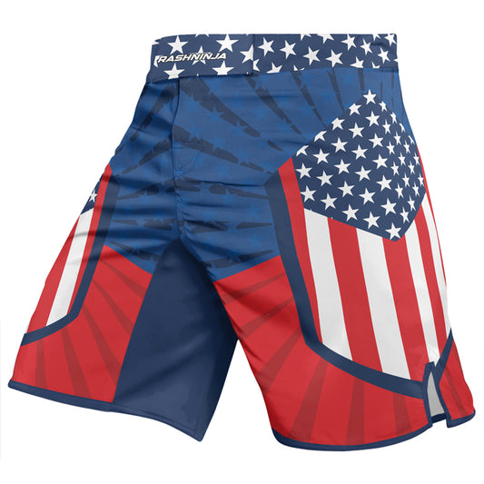 Rashninja Patriotic Flag Chevron Men's Fight Shorts

