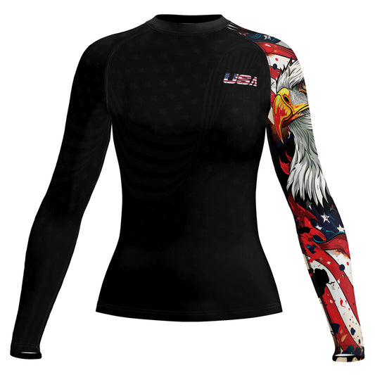 Rashninja Patriotic Eagle Stars Women's Long Sleeve Rash Guard

