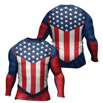 Rashninja Patriotic Flag Chevron Men's Long Sleeve Rash Guard

