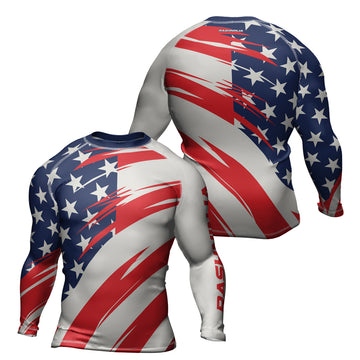 Rashninja Patriotic Flag White Men's Long Sleeve Rash Guard

