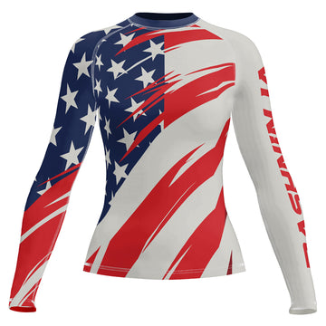 Rashninja Patriotic Flag White Women's Long Sleeve Rash Guard