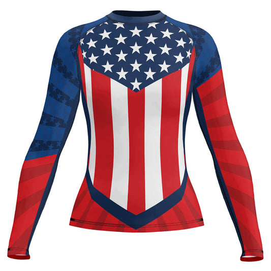 Rashninja Patriotic Flag Chevron Women's Long Sleeve Rash Guard

