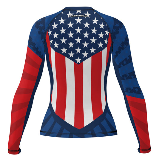 Rashninja Patriotic Flag Chevron Women's Long Sleeve Rash Guard