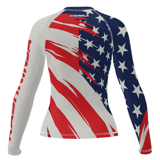 Rashninja Patriotic Flag White Women's Long Sleeve Rash Guard