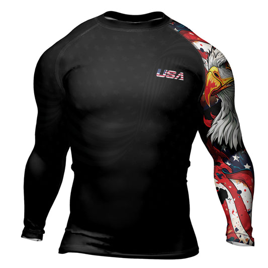 Rashninja Patriotic Eagle Stars Men's Long Sleeve Rash Guard