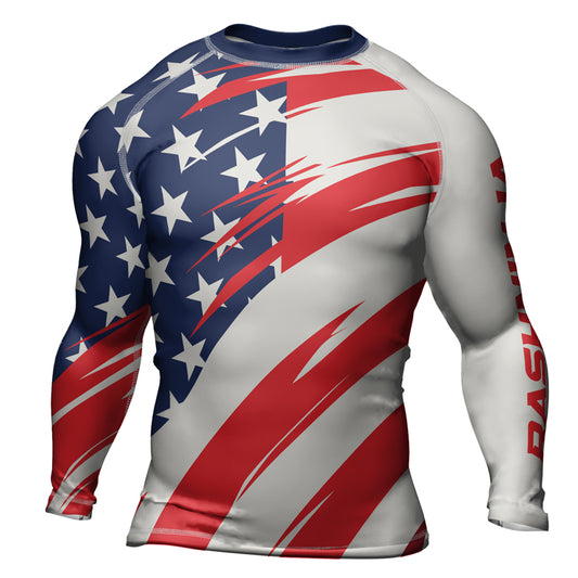 Rashninja Patriotic Flag White Men's Long Sleeve Rash Guard