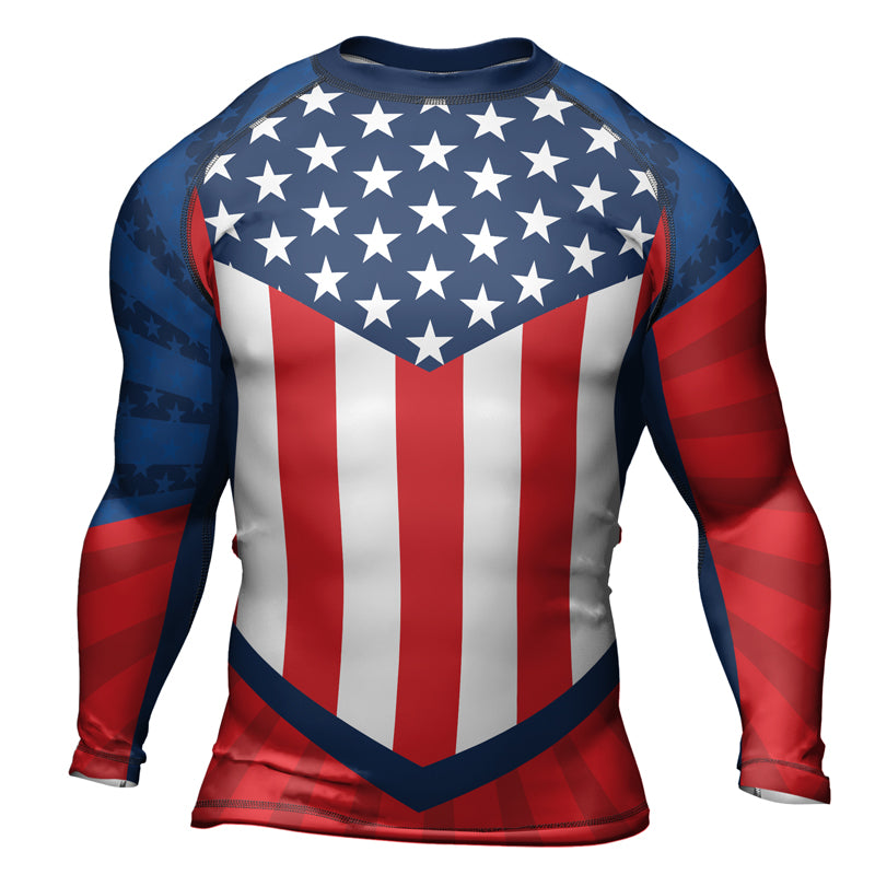 Rashninja Patriotic Flag Chevron Men's Long Sleeve Rash Guard

